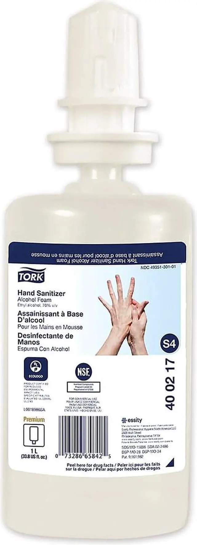 Alt view image 4 of 4 - Tork Premium Alcohol Foam Hand Sanitizer 1 L Bottle Unscented 6/Carton 400217