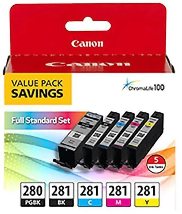 Alt view image 9 of 10 - Canon PGI-280/CLI-281 Pigment Black/Black/Cyan/Magenta/Yellow Standard Yield Ink Cartridges (2075C006)