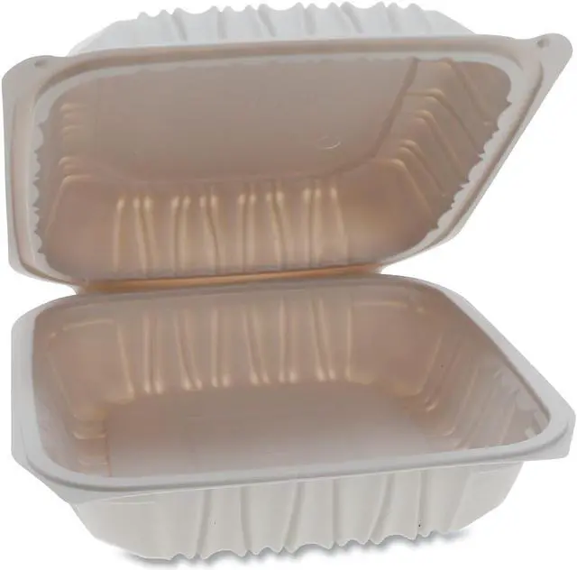 Alt view image 2 of 3 - Pactiv Corporation Pactiv Evergreen Vented Microwavable Hinged-Lid Takeout Container 8.5 x 8.5 x 3.1 White 146/Carton YCNW0851
