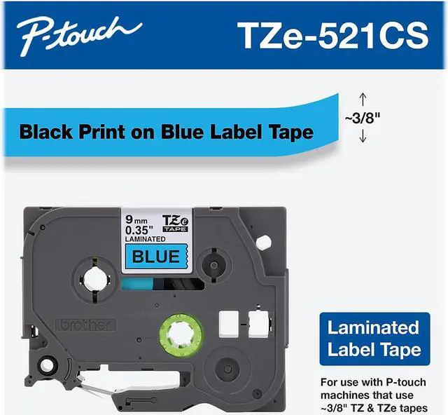 Alt view image 10 of 13 - Brother P-touch TZe-521CS Laminated Label Maker Tape 3/8" x 26-2/10' Black on Blue (TZe-521CS) TZE521CS