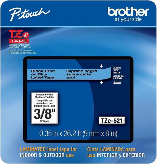 Alt view image 9 of 13 - Brother P-touch TZe-521CS Laminated Label Maker Tape 3/8" x 26-2/10' Black on Blue (TZe-521CS) TZE521CS