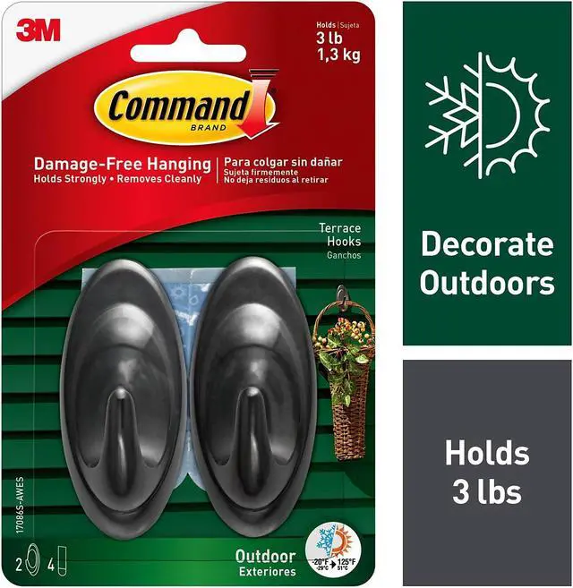 Alt view image 2 of 15 - Command All Weather Hooks and Strips Plastic Medium 2 Hooks & 4 Strips/Pack