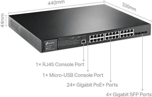 Alt view image 12 of 20 - TP-Link JetStream 28-Port Gigabit L2 Managed Switch with 24-Port PoE+ - 24 Ports - Manageable - 2 Layer Supported - Modular - 4 SFP Slots - 463.80 W Power Consumption - 384 W PoE Budget - Optical Fibe