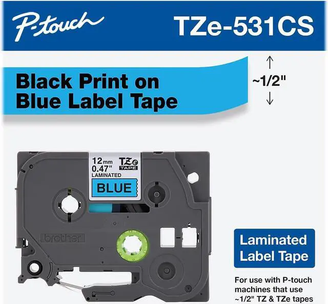 Alt view image 3 of 13 - Brother P-touch TZe-531CS Laminated Label Maker Tape 1/2" x 26-2/10' Black on Blue (TZe-531CS) TZE531CS
