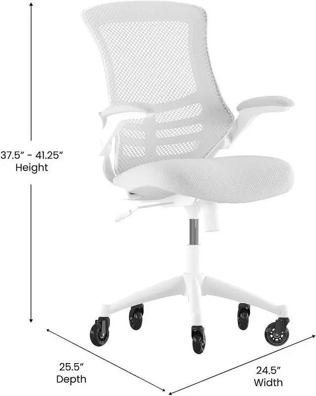 Alt view image 10 of 20 - Kelista Mid-Back Light Gray Mesh Swivel Ergonomic Task Office Chair with White Frame, Flip-Up Arms, and Transparent Roller Wheels