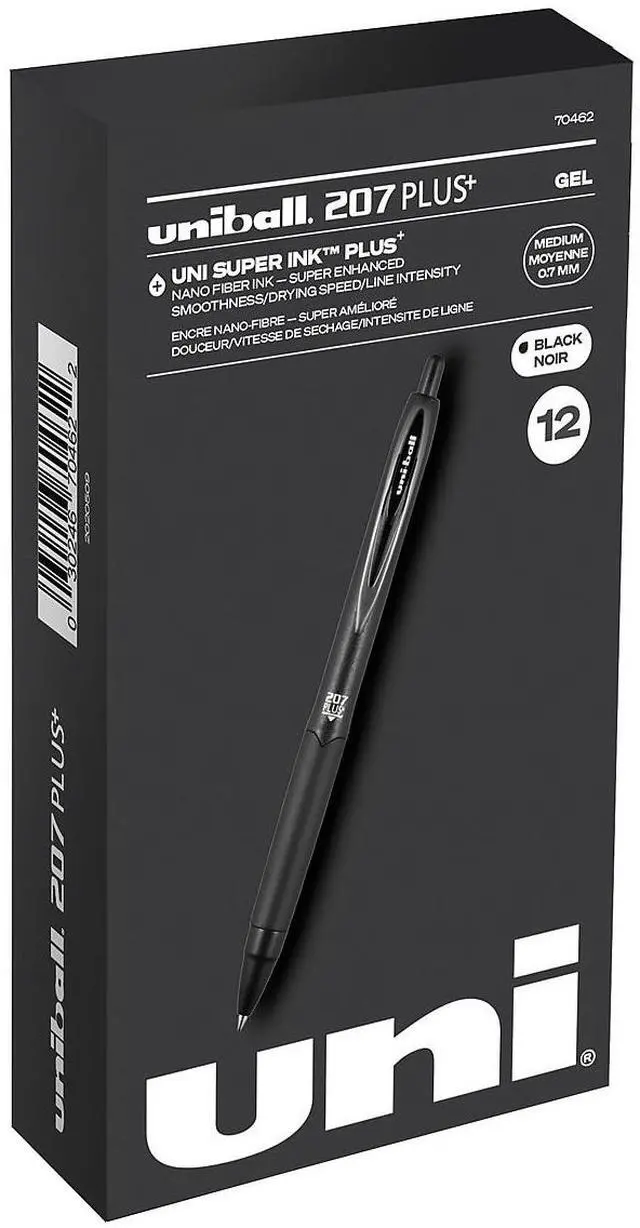 Alt view image 2 of 7 - Uniball Plus Gel Pen Retractable Medium 0.7 mm Black Ink Dozen 70120