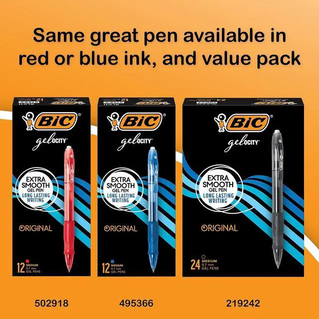 Alt view image 17 of 20 - Bic Gel-ocity Retractable Gel Pen Black Ink .7mm Medium Dozen RLC11BK