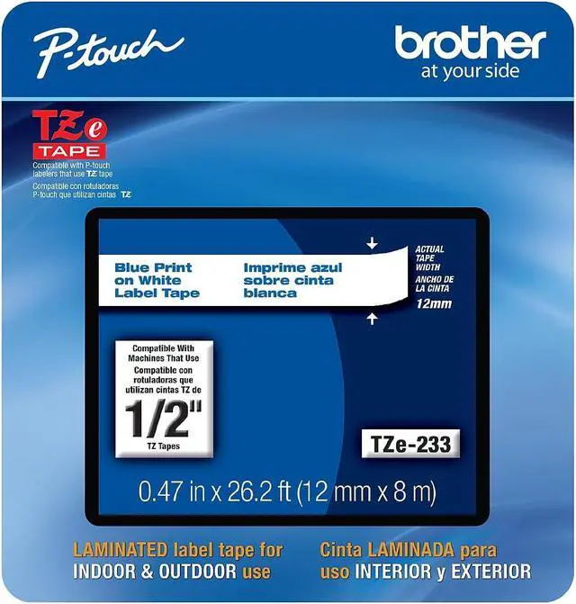 Alt view image 2 of 13 - Brother P-touch TZe-233CS Laminated Label Maker Tape 1/2" x 26-2/10' Blue on White (TZe-233CS) TZE233CS
