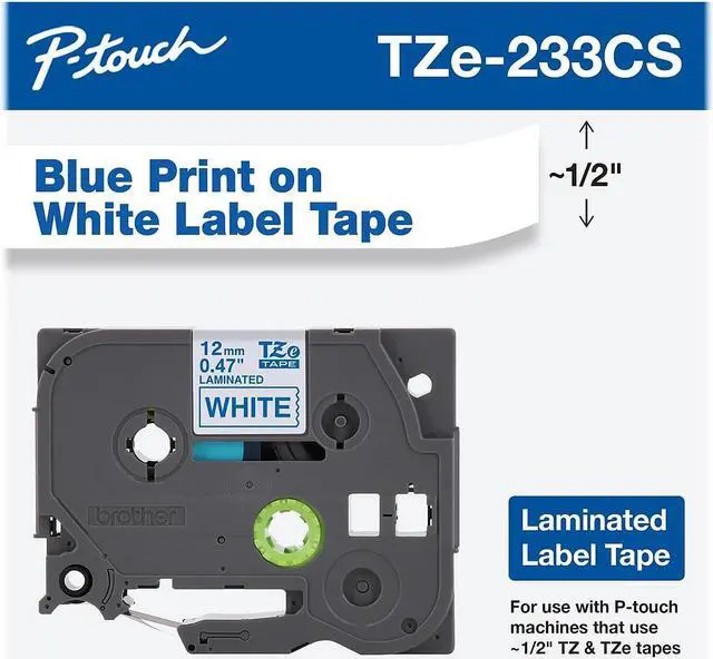 Alt view image 3 of 13 - Brother P-touch TZe-233CS Laminated Label Maker Tape 1/2" x 26-2/10' Blue on White (TZe-233CS) TZE233CS