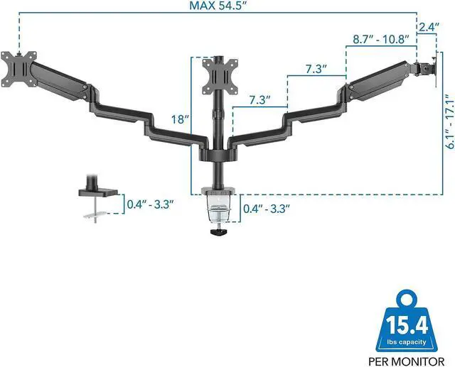 Alt view image 13 of 15 - Mount-It! Adjustable Triple Monitor Mount with Gas Spring Arms Up to 27" Black (MI-4753B)