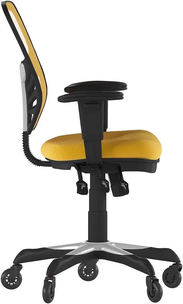 Alt view image 11 of 20 - Nicholas Mid-Back Yellow-Orange Mesh Multifunction Executive Swivel Ergonomic Office Chair with Adjustable Arms and Transparent Roller Wheels