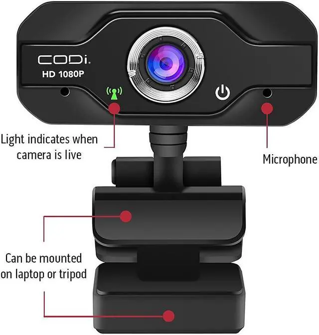 Alt view image 11 of 19 - CODi Aquila HD 1080P Fixed Focus Webcam Black (A05024)
