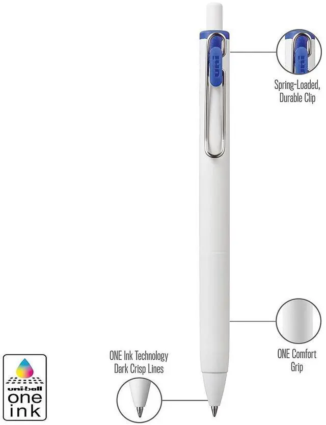 Alt view image 4 of 7 - uniONE Gel Pen Retractable Medium 0.7 mm Blue Ink White/Blue Barrel Dozen 70363