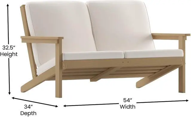 Alt view image 10 of 20 - Charlestown All-Weather Poly Resin Wood Adirondack Style Deep Seat Patio Loveseat with Cushions, Natural Cedar/Cream