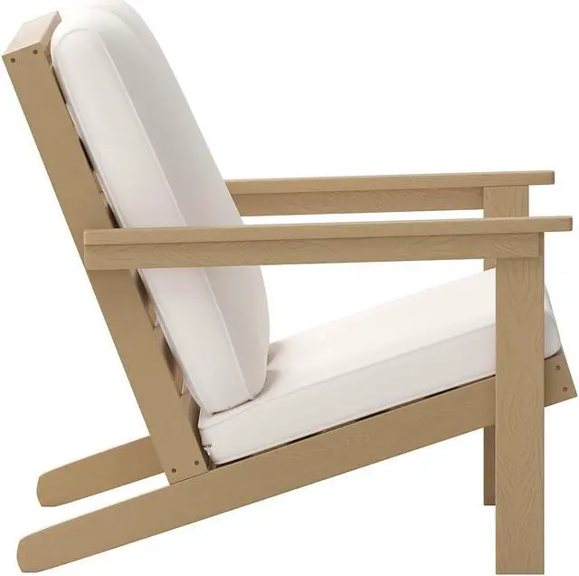 Alt view image 13 of 20 - Charlestown All-Weather Poly Resin Wood Adirondack Style Deep Seat Patio Loveseat with Cushions, Natural Cedar/Cream