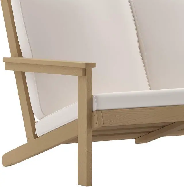 Alt view image 12 of 20 - Charlestown All-Weather Poly Resin Wood Adirondack Style Deep Seat Patio Loveseat with Cushions, Natural Cedar/Cream