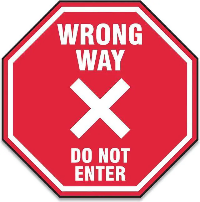 Main image of Alpine Accuform Slip-Gard Social Distance Floor Signs 12 x 12 "Wrong Way Do Not Enter" Red 25/Pack MFS465ESP