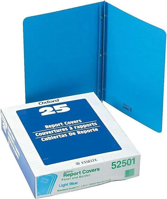 Alt view image 4 of 6 - Oxford 52501 Paper Report Cover, Tang Clip, Letter, 1/2" Capacity, Light Blue, 25/Box
