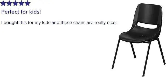 Alt view image 6 of 14 - 5 Pk. HERCULES Series 661 lb. Capacity Black Ergonomic Shell Stack Chair with Black Frame and 16'' Seat Height