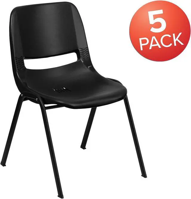 Alt view image 4 of 14 - 5 Pk. HERCULES Series 661 lb. Capacity Black Ergonomic Shell Stack Chair with Black Frame and 16'' Seat Height