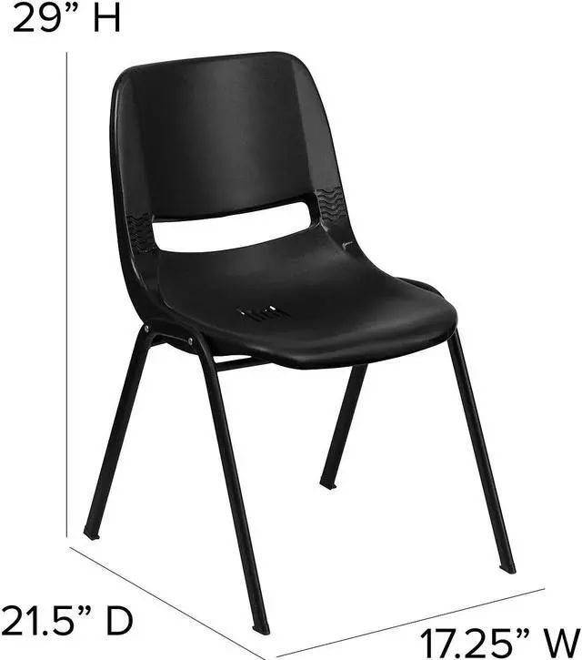 Alt view image 8 of 14 - 5 Pk. HERCULES Series 661 lb. Capacity Black Ergonomic Shell Stack Chair with Black Frame and 16'' Seat Height