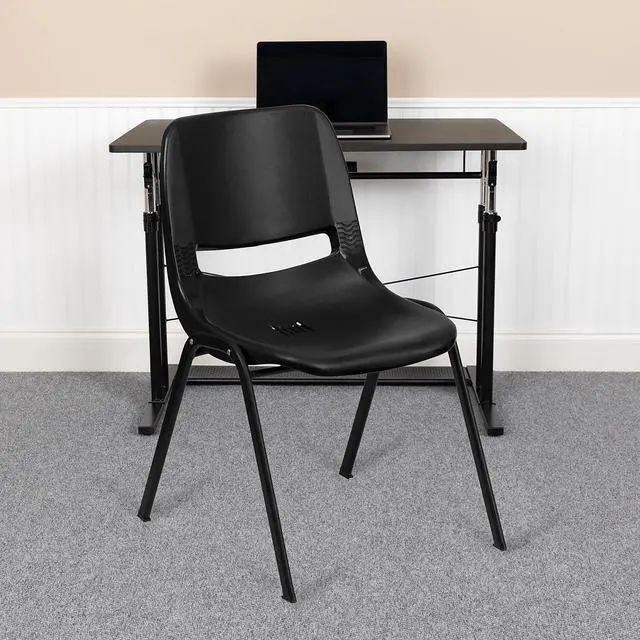 Alt view image 3 of 14 - 5 Pk. HERCULES Series 661 lb. Capacity Black Ergonomic Shell Stack Chair with Black Frame and 16'' Seat Height