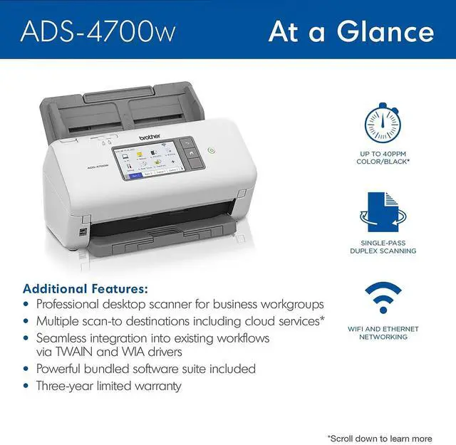 Alt view image 4 of 10 - Brother ADS4700W 24 bit Dual CIS 600 x 600 dpi Sheet Fed Professional Desktop Scanner