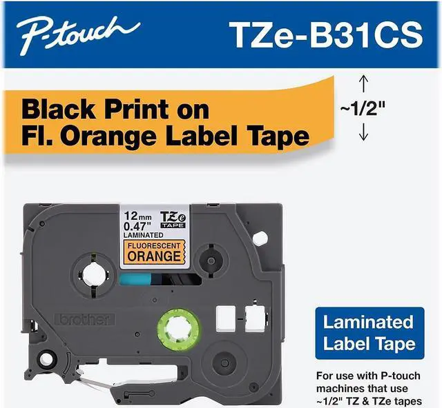 Alt view image 3 of 6 - Brother P-touch TZe-B31CS Laminated Label Maker Tape 1/2" x 13-1/10' Black on Fluorescent Orange (TZe-B31CS) TZEB31CS