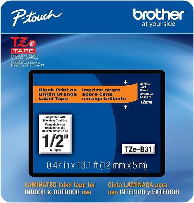 Alt view image 2 of 6 - Brother P-touch TZe-B31CS Laminated Label Maker Tape 1/2" x 13-1/10' Black on Fluorescent Orange (TZe-B31CS) TZEB31CS