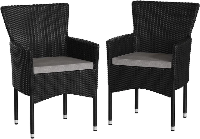 Alt view image 7 of 13 - Maxim Modern Black Wicker Patio Armchairs for Deck or Backyard, Fade and Weather-Resistant Frames and Gray Cushions-Set of 2