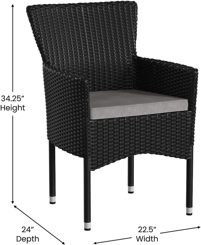 Alt view image 11 of 13 - Maxim Modern Black Wicker Patio Armchairs for Deck or Backyard, Fade and Weather-Resistant Frames and Gray Cushions-Set of 2