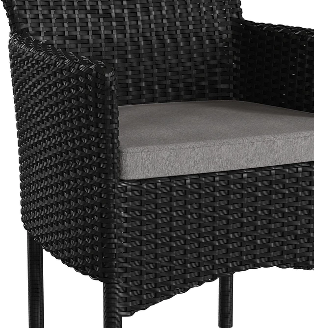 Alt view image 13 of 13 - Maxim Modern Black Wicker Patio Armchairs for Deck or Backyard, Fade and Weather-Resistant Frames and Gray Cushions-Set of 2
