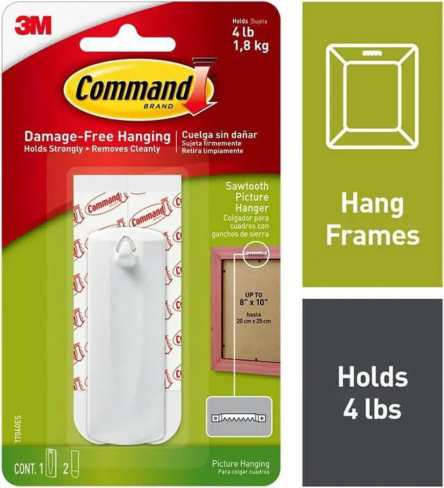 Alt view image 20 of 20 - 3M 17040 Command Sawtooth Picture Hanger 1 hook, 2 strips