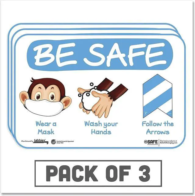Alt view image 7 of 11 - Tabbies BeSafe Messaging Education Wall Signs 9 x 6 "Be Safe Wear a Mask Wash Your Hands Follow the Arrows" Monkey 3/Pack 29506