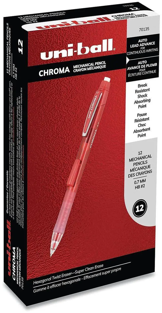 Alt view image 13 of 18 - Uni-ball Chroma Mechanical Pencil, 0.7 mm, HB (#2), Black Lead, Red Barrel, Dozen