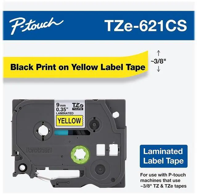 Alt view image 9 of 16 - Brother P-touch TZe-621 Label Maker Tape 0.35"W Yellow/Black TZE621CS