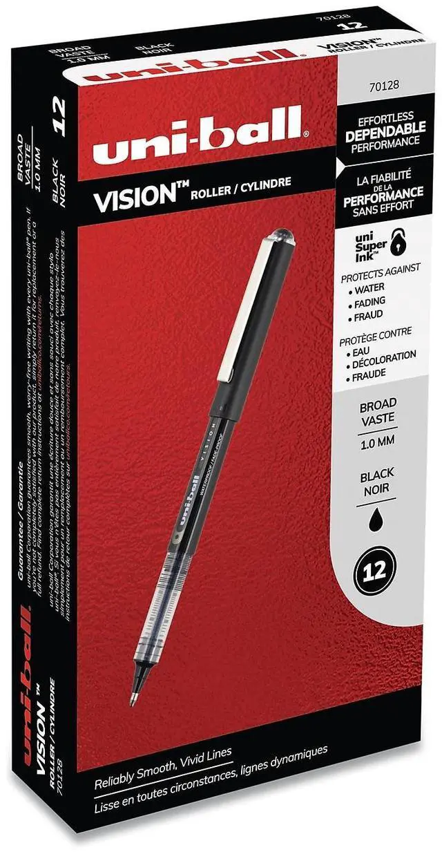 Alt view image 5 of 17 - Uni-ball VISION Roller Ball Pen, Bold 1 mm, Black Ink, Black Barrel, Dozen