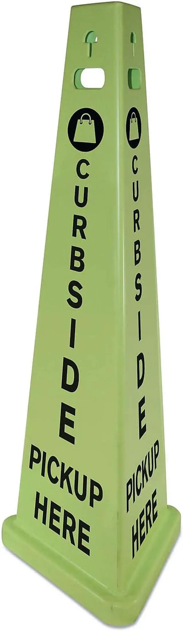 Alt view image 9 of 9 - TRIVU 3-SIDED CURBSIDE PICKUP HERE SIGN, FLUORESCENT GREEN, 14.75 X 12.7 X 40, PLASTIC