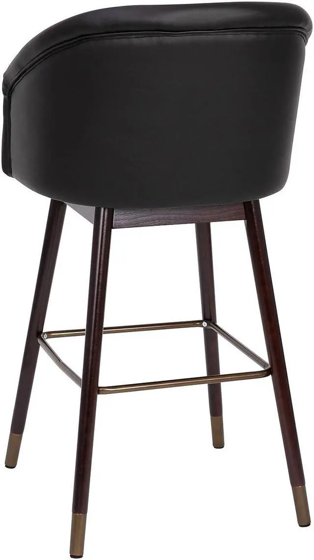 Alt view image 12 of 20 - Margo 30" Commercial Grade Mid-Back Modern Barstool with Walnut Finish Beechwood Legs and Curved Back, Black LeatherSoft/Bronze Accents-Set of 2