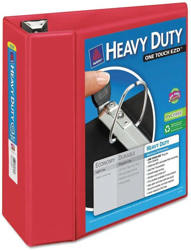 Alt view image 3 of 9 - Avery Heavy-Duty View Binder w/Locking 1-Touch EZD Rings 5" Cap Red 79327