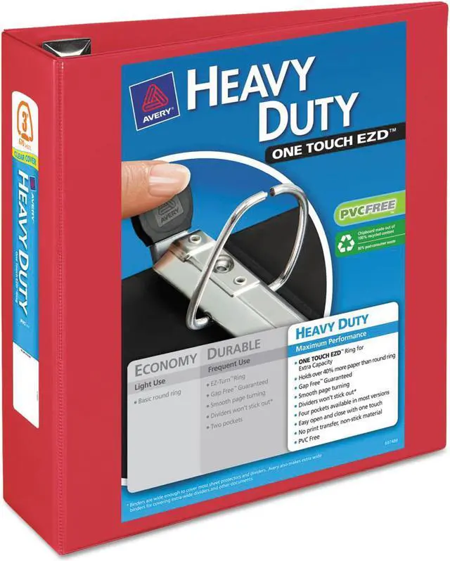 Main image of Avery Heavy-Duty View Binder w/Locking 1-Touch EZD Rings 3" Cap Red 79325