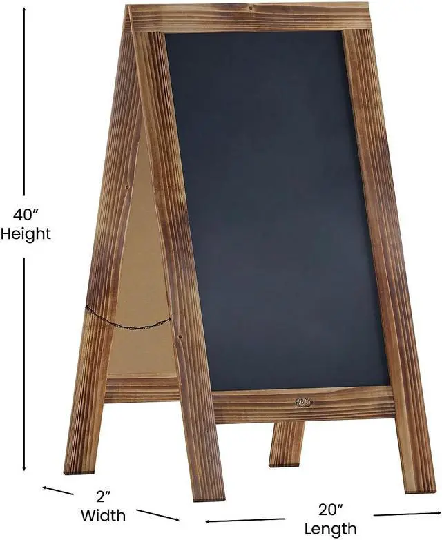 Alt view image 4 of 19 - Flash Furniture Canterbury Vintage Wooden A-Frame Magnetic Indoor/Outdoor Chalkboard Sign Brown 40"x20" (HGWAGDIS442315)