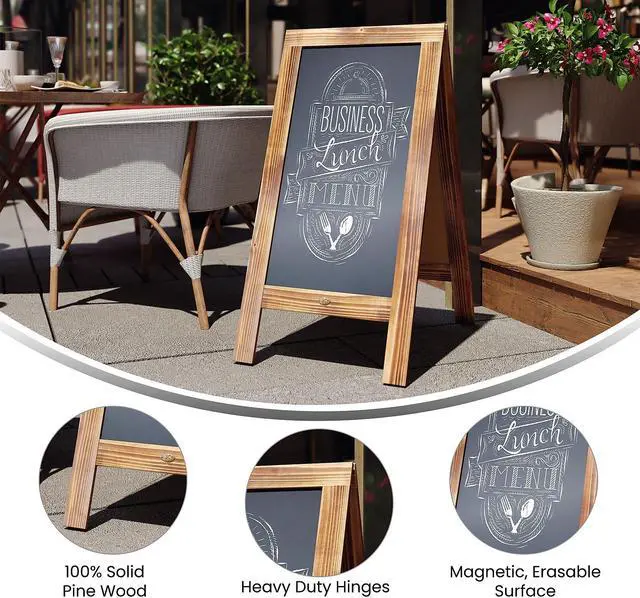Alt view image 3 of 19 - Flash Furniture Canterbury Vintage Wooden A-Frame Magnetic Indoor/Outdoor Chalkboard Sign Brown 40"x20" (HGWAGDIS442315)