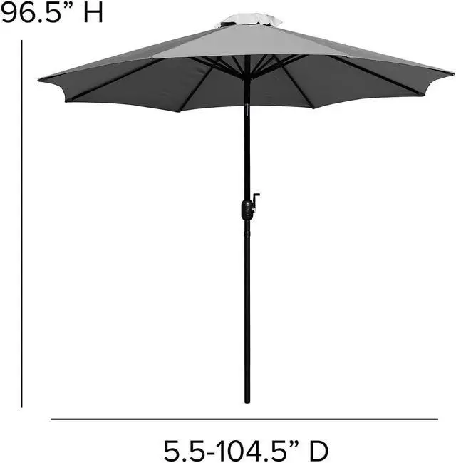 Alt view image 11 of 12 - Gray 9 FT Round Umbrella with 1.5" Diameter Aluminum Pole with Crank and Tilt Function