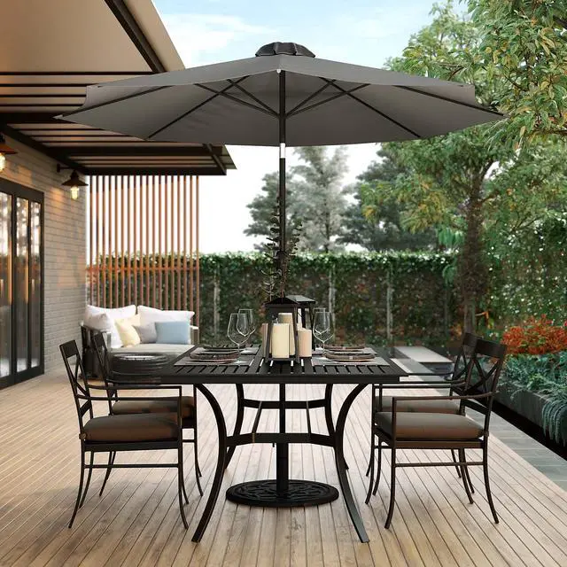Alt view image 12 of 12 - Gray 9 FT Round Umbrella with 1.5" Diameter Aluminum Pole with Crank and Tilt Function
