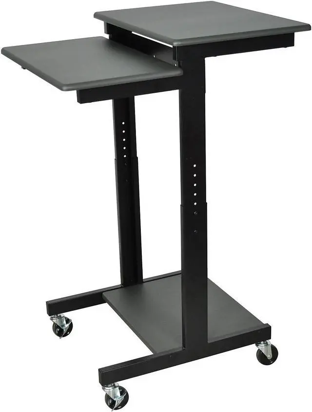 Alt view image 7 of 10 - Luxor Height Adjustable Multipurpose Rolling Mobile Stand up Presentation Computer Workstation With Keyboard Pullout Tray Gray Black