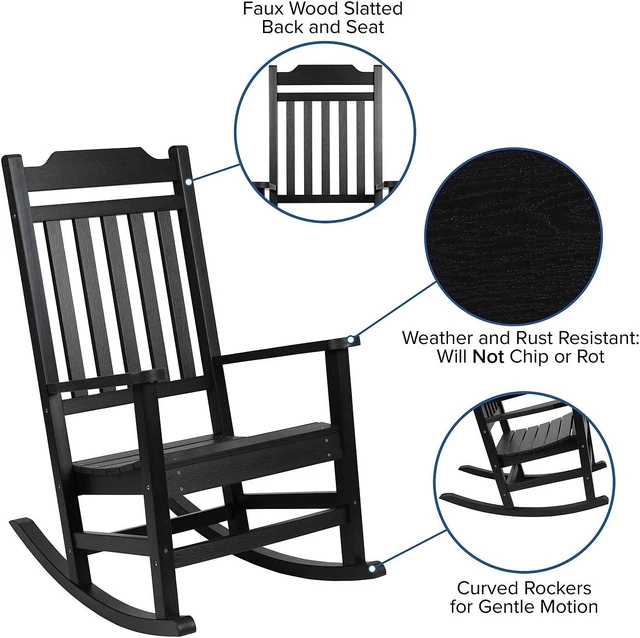Alt view image 9 of 20 - Set of 2 Winston All-Weather Poly Resin Rocking Chairs with Accent Side Table in Black