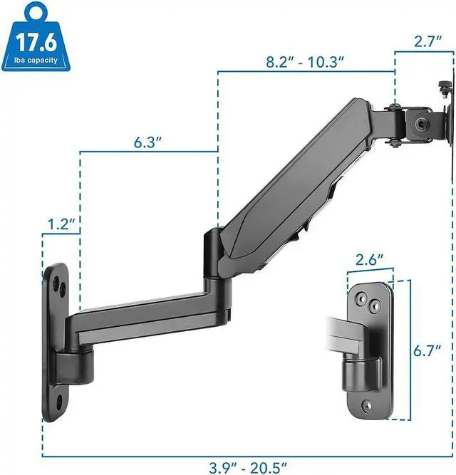 Alt view image 14 of 14 - Mount-It! Adjustable Monitor Wall Mount Up to 32" Black (MI-3753)
