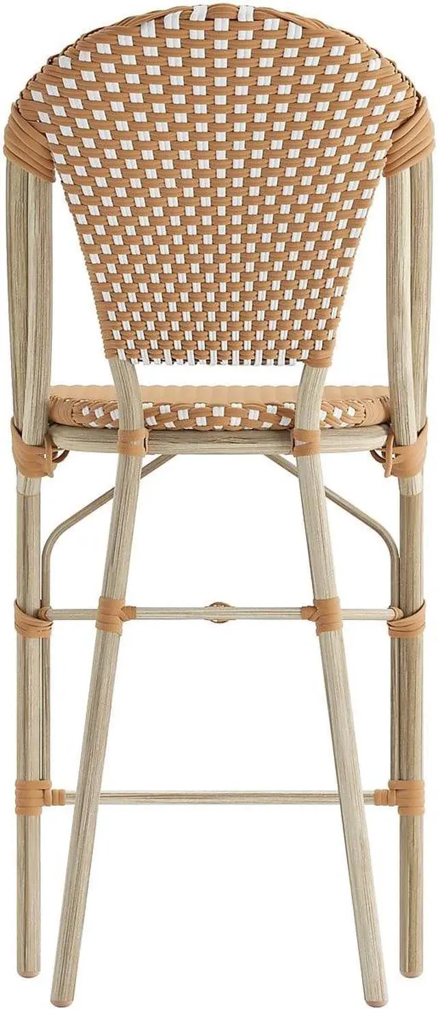 Alt view image 12 of 13 - Lourdes Set of 2 Stackable Indoor/Outdoor French Bistro 26" High Counter Height Stools, Commercial Grade, Natural/White and Light Natural Finish
