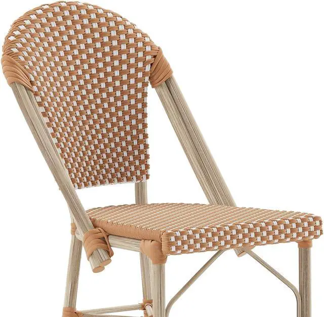 Alt view image 13 of 13 - Lourdes Set of 2 Stackable Indoor/Outdoor French Bistro 26" High Counter Height Stools, Commercial Grade, Natural/White and Light Natural Finish